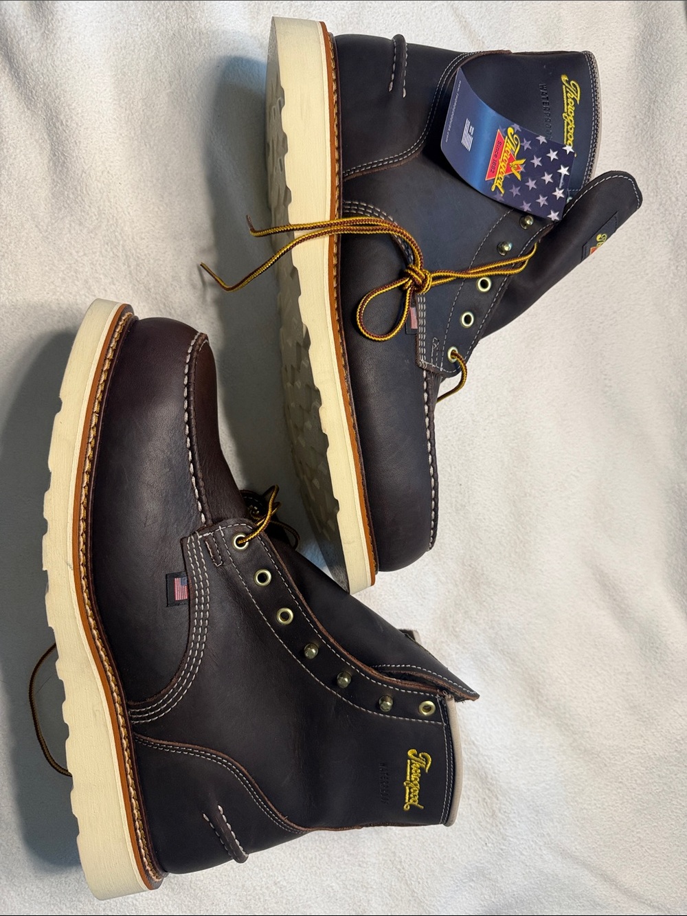 Thorogood Men's Brown Leather Work Boots with Cream Lug Sole